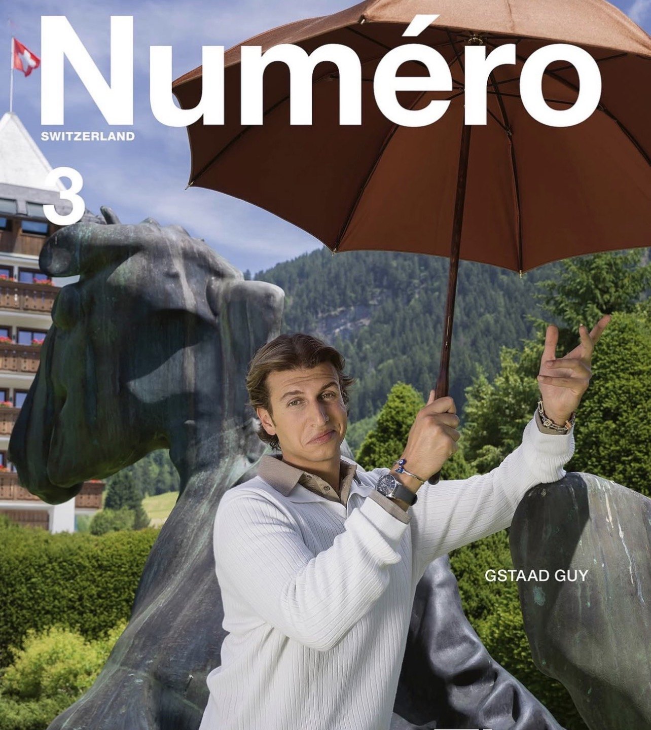 Gstaad Guy on the cover of Numéro Switzerland, photographed at The Alpina Gstaad